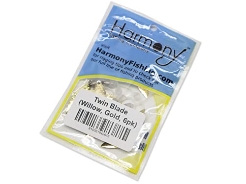 Harmony Fishing – Twin Blade Slip-On Spinner Blades for Fishing Lures/jigs (6 Pack) - style: Willow (Gold)