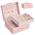SONGMICS 2-Layer Jewelry Box Organizer, Jewelry Storage Case with Removable Tray and Handle, for Necklaces, Earrings, Rings, Bracelets, 6.7 x 8.1 x 3.7 Inches, Gift Idea, Jelly Pink UJBC208SA01S - color: Jelly Pink