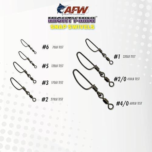 American Fishing Wire Fishing Swivels - Mighty Mini 100% Stainless Steel Snap Crane Swivels, 3X Stronger Than Brass, For Terminal Tackle Box, Up to 600lb Test - Fishing Gear for Fishing Line Leaders - style: #2/0, 450 Lb, 2 Pc