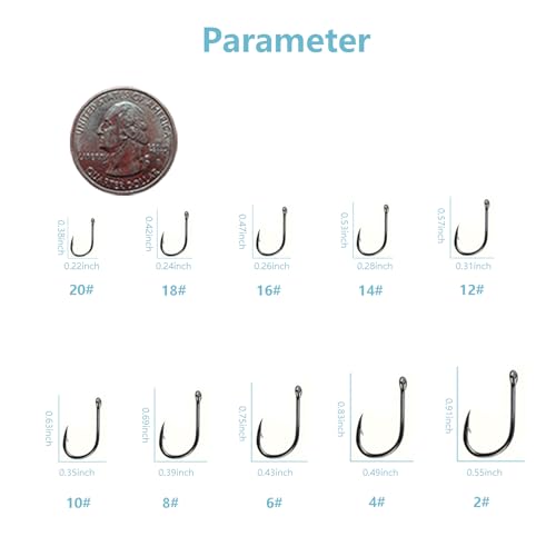 Dyxssm Small Fishing Hooks for Freshwater, 1000pcs 600pcs 400pcs Trout Fish Hook Set, 10 Sizes #2-#20 - color: Black, style: 600pcs (#2-#20)
