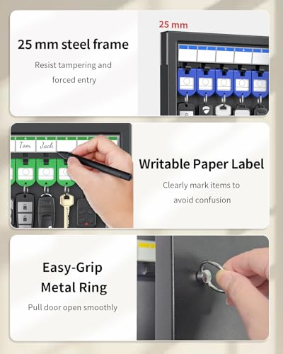 Uniclife 32 Position Key Lock Box, Wall Mount Key Box, Car Key Organizer with Writable Key Racks and Tags, Security Key Cabinet, Car Key Holder Storage Box for Office Hotel & Company - color: Black, size: 32-key(key lock)