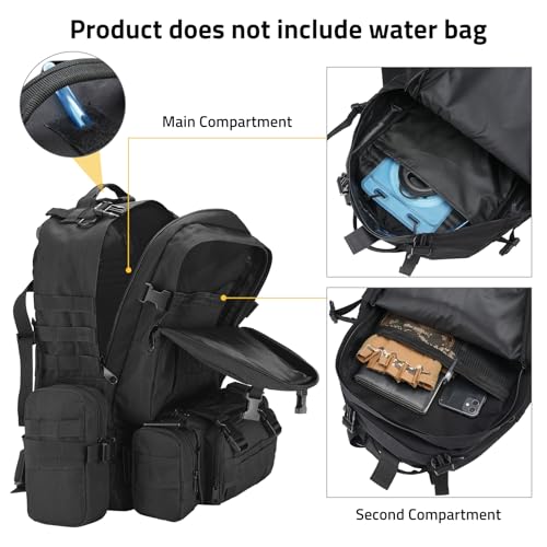 CVLIFE 60L Tactical Backpack for Men Women Military Large Army Rucksack With D-Ring Molle Clips Compass Accessories 3 Day Bug Out Survival Molle Bag Hiking Camping Gym Daypack Backpacks,Black | 3 Day Bug Out Survival Molle Bag, D-Ring Clips & Compass Acce