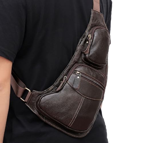 Vintage Leather Sling Bag Backpack for Men Crossbody Shoulder Chest DayPack Backpacks - color: #01coffee