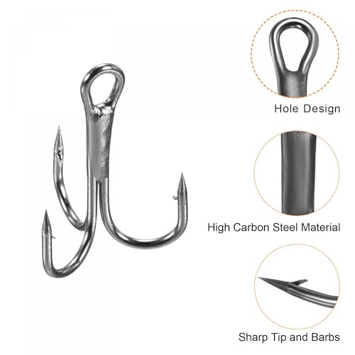 PATIKIL Treble Fish Hooks, Carbon Steel Sharp Round Bend Hook Triple Barbed Hook for Freshwater Saltwater - color: Black, size: 17mm/0.67"
