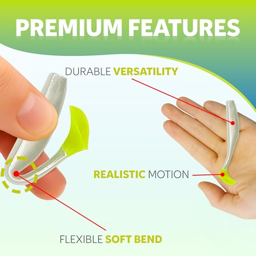 Soft Plastic Paddle Tail Swimbaits – 3 1/4", 4" & 5" Soft Plastic Fishing Lures with Extra-Large Tail for Lifelike Swimming Action – Freshwater & Saltwater - color: Pearl White with Electric Green Tail, size: 3 1/4 Inch - 12 Pack