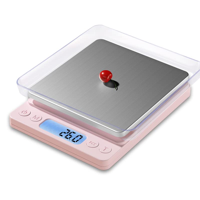 Digital Food Scale for Food Ounces and Grams，YONCON 3000g/0.1gram Accuracy Multifunctional Kitchen Scale for Cooking, Baking | Small Size for Easy Storage | Tare Function, Pink - color: Pink
