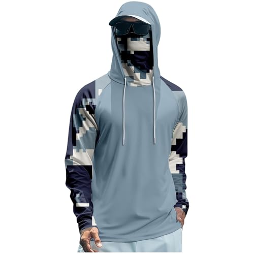 Hooded Fishing Shirts with Face Mask Cooling UPF 50+ Sun Protection Rash Guard Moisture Wicking Outdoor Boat Sun Shirt - color: A02-black, size: Small