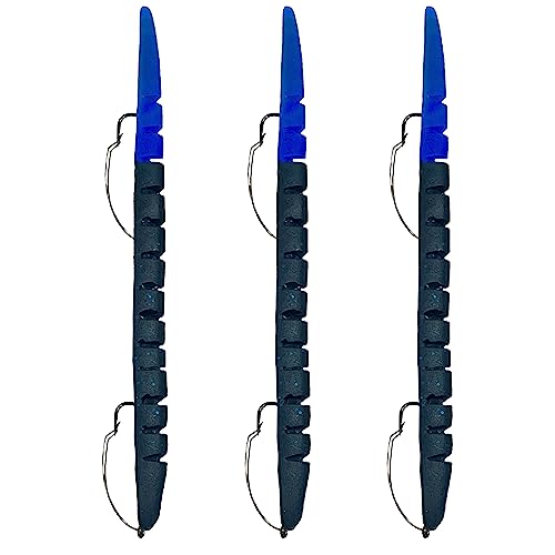 Delong Lures Fishing Lures, Made in America, Pre-Rigged Weedless Bass Lures for Fishing, Segemented Soft Platisc Fishing Bait, Fishing Worm Lure, Fishing Tackle Kit - color: Black/Blue