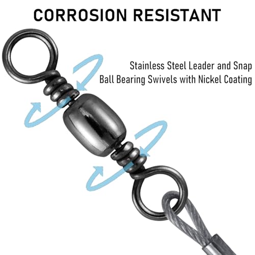 Dr.Fish 15 Pack Carolina Ready Rigs 10'' for Bass Fishing, Freshwater Fishing Wire Leader Line Pre-Rigged Bullet Sinker Swivels - color: Lead Weights, size: 1oz-15 Pack