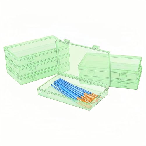 LJY 6 Pieces Rectangular Empty Mini Clear Plastic Organizer Storage Box Containers with Hinged Lids (7.1 x 4.3 x 1.2 inch, Green) - color: Green, size: 7.1 x 4.3 x 1.2 inch