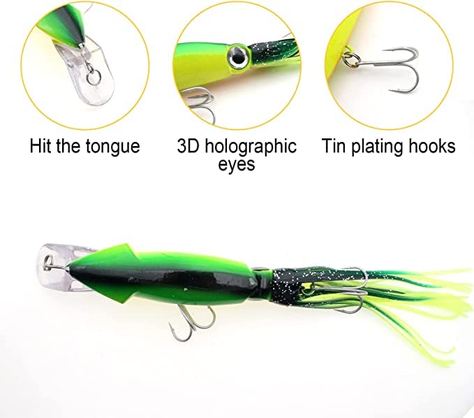 Squid Fishing Lures Large Simulation Luminous Artificial Lures Baits with 3D Holographic Eyes & Treble Hook, Built in Lead Blocks, Lifelike Plastic Fishing Soft Lures for Saltwater Fishing - style: Squid-5pcs