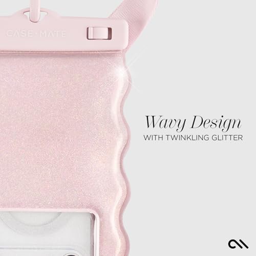 Case-Mate Wavy IP68 Waterproof Large Phone Pouch - Ballet Pink Twinkle | Hidden Pocket for Card/Cash - Floating Phone Case w/Crossbody Lanyard - Fits All Phones - Beach Cruise Ship Travel Essentials - color: Wavy Ballet Pink Twinkle