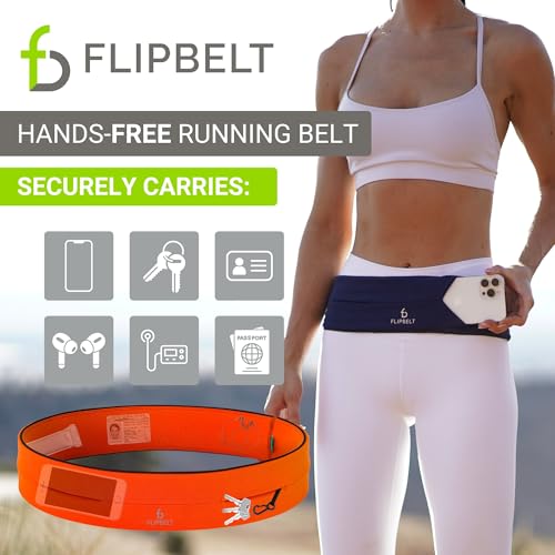 FlipBelt Classic Running Belt, Phone Holder for Running, Money Belt Pouch - color: Neon Punch, size: Large