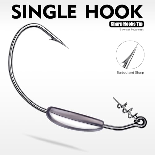 Fishing Hooks for Bass Fishing - 100pcs EWG Offset Worm Hook Texas Rig Hooks for Freshwater Saltwater Size 1/0 2/0 3/0 4/0 5/0 - Soft Lures Worms Plastics Bait Fishing Hook with Tackle Box - color: Weighted Swimbait Hooks, size: 2/0-25pcs
