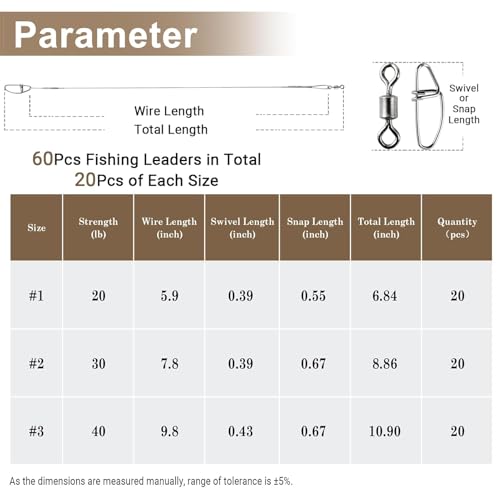 QISHUO Stainless Steel Fishing Leader Freshwater Rigs Saltwater Fishing Leaders Strength Lure Snap Wire Leader Line White Nickel 60pcs