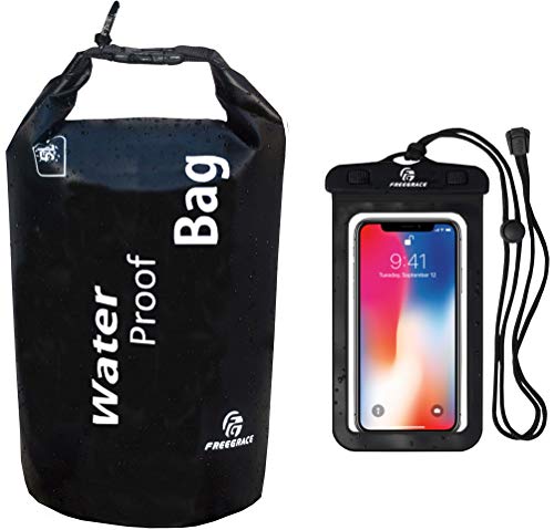 Freegrace Lightweight Floating Dry Bag and Waterproof Phone Case Set, Double Zip-Lock Dry Sack for Water Sports, Rafting, Beach and Camping - color: Black, size: 10L