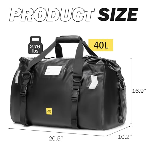 Waterproof Duffel Bag 40L - Heavy Duty Dry Bag Backpack for Motorcycle Travel, Kayaking, Boating & Camping - Watertight Roll Top Gear Bag with Air Valve & Reflective Strips for Men, Women - color: black, size: 40L