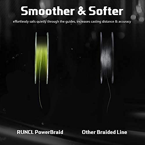 RUNCL PowerBraid Fishing Line 4/8/9 Strands, Braided Fishing Line 300/500/1000Yds - Seamless Weaving Tech, Enhanced Coating Tech, Zero Stretch, High Sensitivity, Smaller Diameter - Braid Line 15-115LB - color: Hi-Vis Yellow, size: 20LB-300yds(8 Strands)