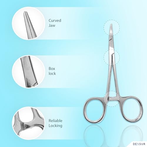 Precision Kelly Hemostat Forceps Locking Tweezers Clamp, Silver, Straight and Curved Stainless Steel (Curved, 4") - size: 4", style: Curved