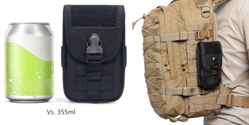MOLLE EDC Waist Tool Pouch with Key Ring for Fishing,Camping,Hiking | Soft fleece lining protects,4 card slots,cash pocket, pen holder,Adjustable strap holds phone firmly - color: Black