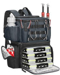 MATEIN Fishing Backpack with 4 Tackle Boxes, Fishing Bag with Rod Holder & Safety Compass & Cooler, Gifts for Fishermen - color: Grey Black
