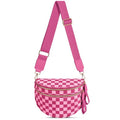 Checkered Nylon Crossbody Bag Bum Bag for Women Mom Large Checkered Fanny Packs with Adjustable Strap - color: Rose Checkered