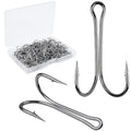 Classic Double Fishing Hooks for Saltwater Freshwater,High Carbon Steel Fishing Bait Frog Hooks with Open Shank Small Barbed Fly Tying Hooks Fishing Tackle Multiple Size - size: 1/0 - 100pcs
