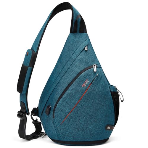 TUDEQU Large Sling Bag for Men,19L Crossbody Backpack with 8 Pocket,Gym,EDC | One Strap Backpack with Umbrella Pocket & Stability Strap,Sling Backpack,One Shoulder Backpack for Hiking,Travel,Cycling - color: Blue Black