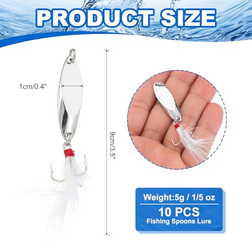 PATIKIL Fishing Spoons, Fishing Lures Casting Spoon Treble Hooks Jigs Hard Metal Spinner Baits - color: Silver Tone, size: 1/5 oz
