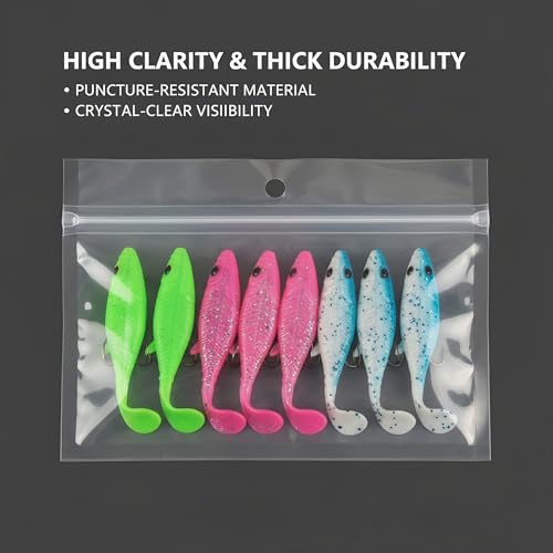 100 Pack Soft Plastic Baits Bags 7.5"x5.5" | Heavy-Duty Clear Lock Zipper Lure Packaging Bags - Leakproof Double-Sealed Zipper Storage for Soft Plastic Lures & Fishing Gear | Multiple Sizes - size: 7.5" x 5.5"