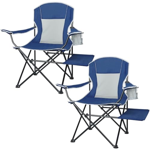 XGEAR Camping Chairs 350LBS Capacity, Heavy Duty Folding Chair with Side Table, Portable Outdoor Chair with Cup Holder for Adults, Collapsible for Tailgating, Beach, Fishing, Backyard (Blue, 2-Pack) - color: Blue, size: 2-Pack