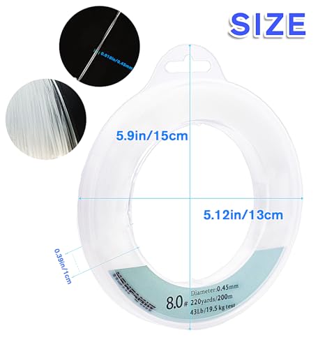 HSHFAMIIY Clear Fishing Line 656ft (200m) Strong 0.45mm Nylon Monofilament Cord, Balloon Hanging String, Durable & Tangle Free Spool, Perfect for Party Decorations, Jewelry Making, Beading & Crafts
