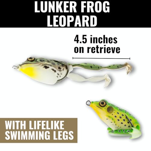Lunkerhunt - Lunker Frog Fishing Lure | Award Winning Realistic Topwater Frog Lure for Fishing Bass, Trout and Pike | Freshwater Fish Bait with Hollow Body, Weedless Hooks for Freshwater Saltwater - color: Leopard