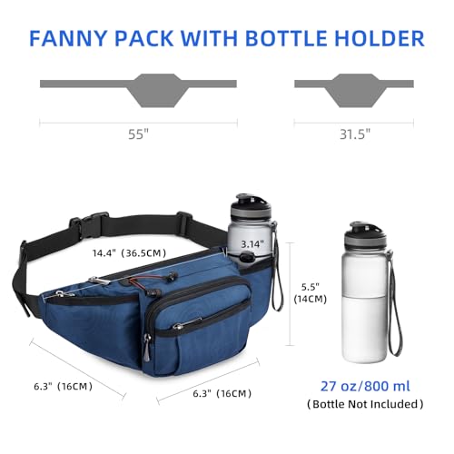 NOOLA Fanny Pack Waist Bag for Men Women, Lightweight Waist Pack with Water Bottle Holder, Adjustable Belt Bag with Multi-Pockets for Hiking, Dog Walking, Outdoor, Cycling, Running, Travel, Blue - color: Blue