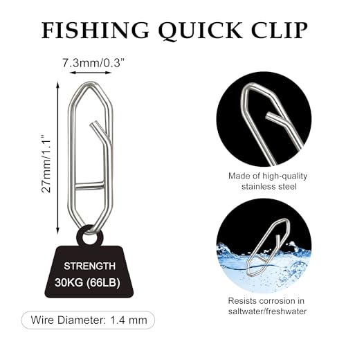 Quacc 50 PCS Fishing Power Speed Clips, Strong Stainless Steel Lure Quick Snaps Connector Tackle for Fishing Lure Crankbait Popper Corks Rigs Quick Change Freshwater Saltwater