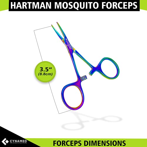 Cynamed Mosquito Hemostatic Forceps with Multicolor/Rainbow Titanium Coating - Premium Quality - Hemostat Clamping Pliers with Serrated Jaws - 3.5 in. (Straight) - style: Straight