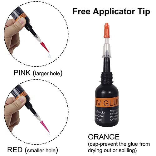 Riverruns UV Clear Glue Three Formula Thick,Thin and Super Flew +12 LED UV Power Light Fly Tying for Building Flies Flies Heads Bodies and Wings Tack Free - color: UV flex glue