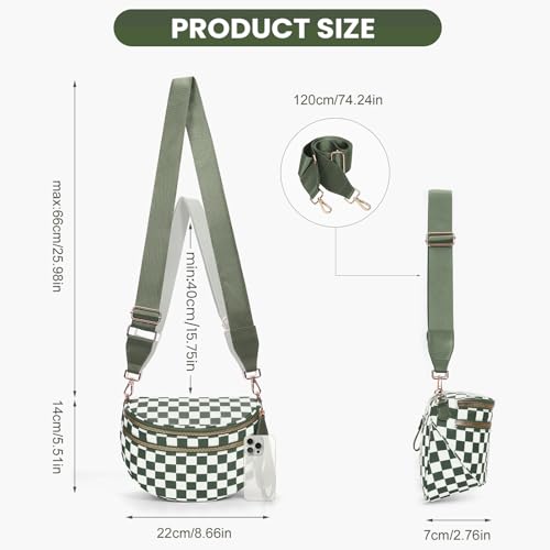 Checkered Crossbody Bum Bags for Women Nylon Checkered Purse Checkerboard Fanny Pack - color: A05-bean Green