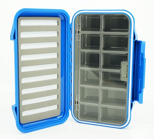 Kingfisher Large Waterproof 12 Compartment and Foam Fly Fishing Box - color: Blue