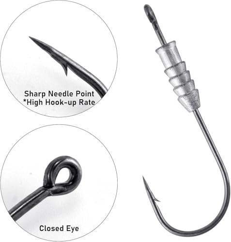 Dr.Fish 20 Pack Weighted Swimbait Hooks, Weighted Fishing Worm Hooks Straight Shank Round Bend Bass Fishing Jig Hook - size: #8/0-1/3oz