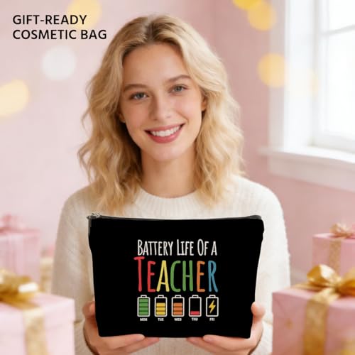 JIUWEIHU Teacher Appreciation Gifts Makeup Bag, Funny Teacher Cosmetic Bags Travel Organizer Bag Zipper Pouch, Sister Birthday Teachers Gifts for Women Sister Mom Friend Colleague - color: Multicolor 0055