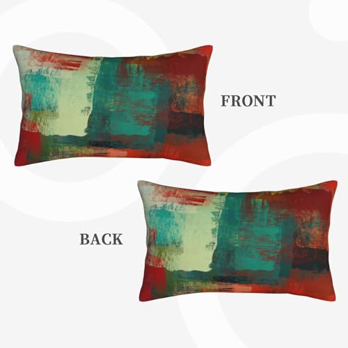 Abstract Teal Throw Pillow Covers Green and Orange Lumbar Pillow Cases 12x20 Inch Set of 2 Messy Rust Painting Outdoor Decorative Pillowcase Cushion Cover for Couch Sofa - color: Green Red, size: 20" x 12" (Pack of 2)