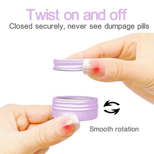 Extra Small Single Pill Box for Purse (3 Pack), Aluminum Screw Top Pill Container, 3 Times a Day Portable Waterproof Single Pill Case for Vitamins, Fish Oils, Supplements (Light Purple) - color: Light Purple