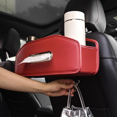 JEYODA Car Seat Back Organizer with 2 Drink Cup Holder,Car Tissue Holder and Storage Box Hook, 3 in 1 Multifunctional Storage for Food Drink Phone, Travel Accessories (red) - color: red