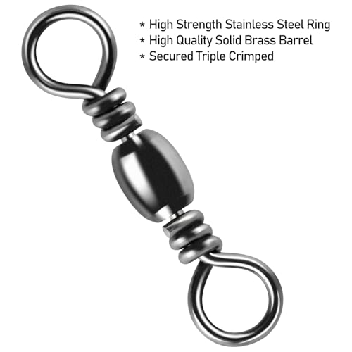 Alwonder 100-Pack Fishing Barrel Swivels, High Strength Stainless Solid Ring Brass Barrel Swivel with Black Nickel Coating, Rolling Fishing Swivels Tackle Line Connector Saltwater Freshwater - size: #4-66LB