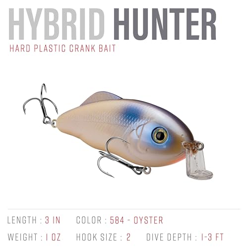 Strike King Hybrid Hunter Shallow Jr. Fishing Lure, Shallow Diving Crankbait, 90-Degree Bill, 3D Eyes, Loud Rattle, Dives 1 to 3-Feet,Size 4 & 6 Treble Hooks - color: Oyster, size: 1 oz