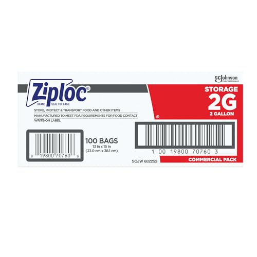 SC Johnson Professional Ziploc Brand Food Storage 2 Gallon Bags, Food Storage Ziploc Brand Bags, Commercial Pack, 100 Count Box, for Professional Use Only - size: 100 Count (Pack of 1)