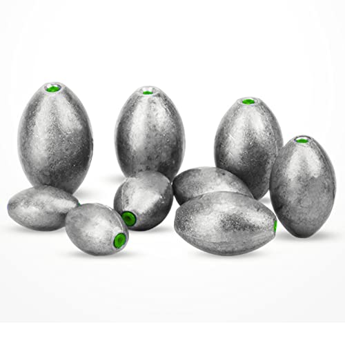 AMYSPORTS Egg Lead Fishing Weights Kit Drop Bass Weights Sinker Tackle Saltwater Casting Fishing Sinkers Set Oval Freshwater - size: Size13 (3.5oz.) 5 pcs