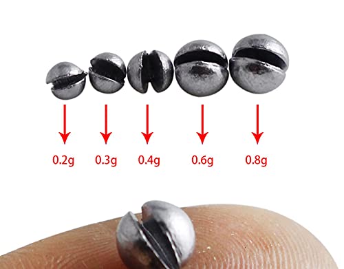 Split Shot Fishing Weights Sinkers 205Pcs 5 Sizes Weights 0.2/0.3/0.4/0.6/0.8g Round Fishing Line Sinker Removable Egg Lead Assortment