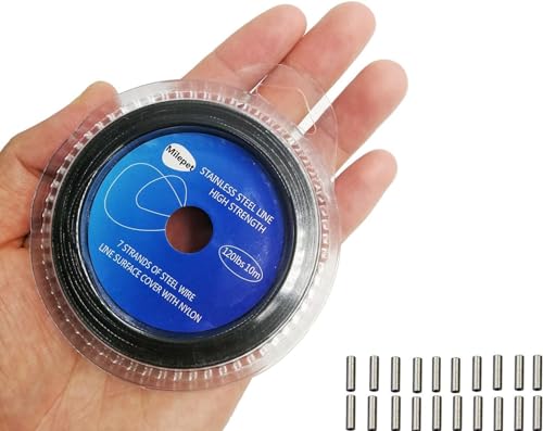 10LB-200LB Fishing line Wire Leader Vinyl Coated Stainless Steel Trace Lures Leader Wire 10 Meter,with 20pcs Crimps Sleeves,Black & Silver Select - size: 30LB
